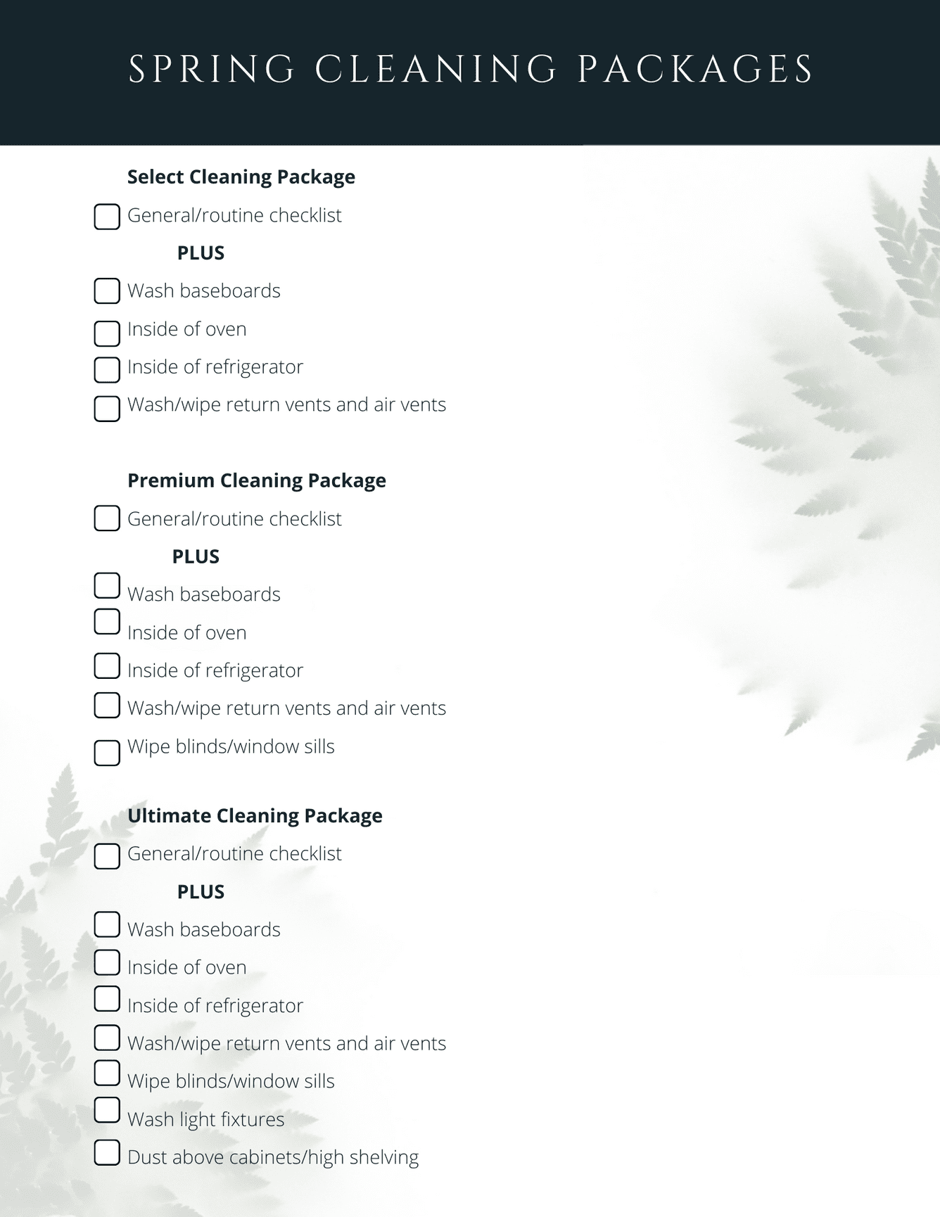 CHECKLIST - Chic Cleaning Services