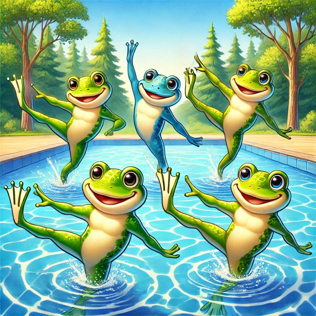 AI-created image of frogs performing a synchronized swim routine