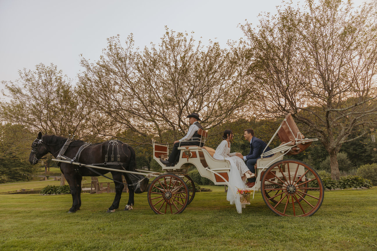 Horse and Carriage at Wood Acres Farm Countryside Wedding CT